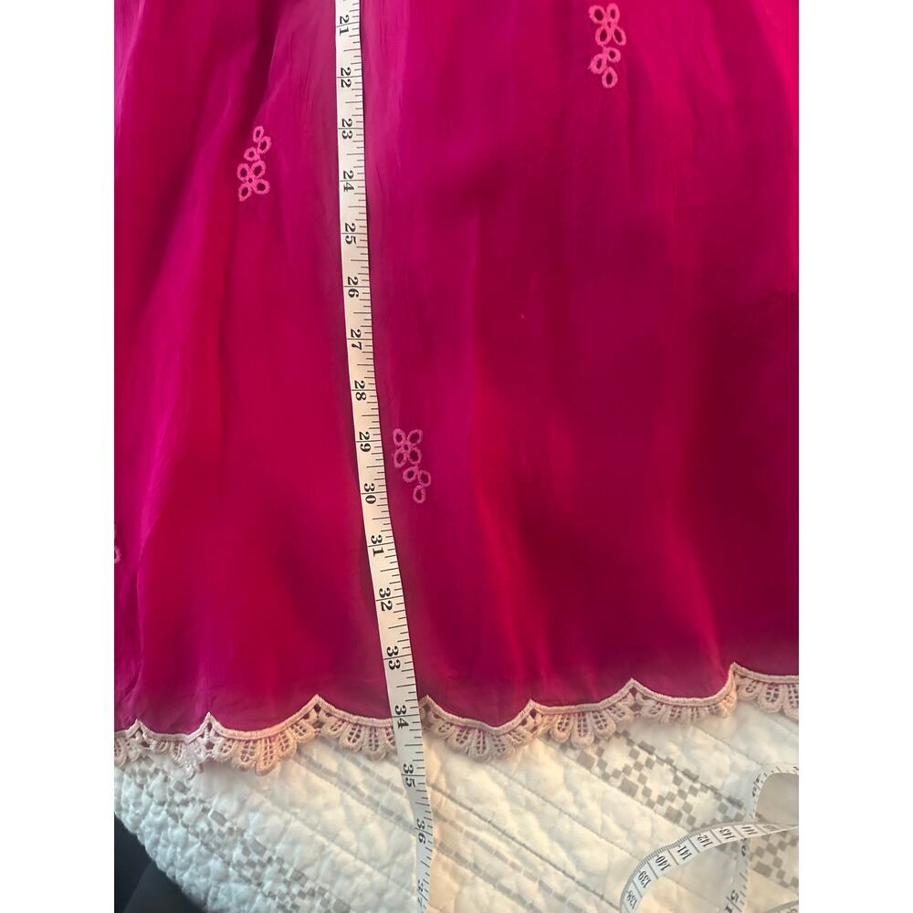 Johnny Was XS Fuchsia Embroidered Floral Boho Dress Sheer Silk Blend 3/4 Sleeve - Picture 8 of 9